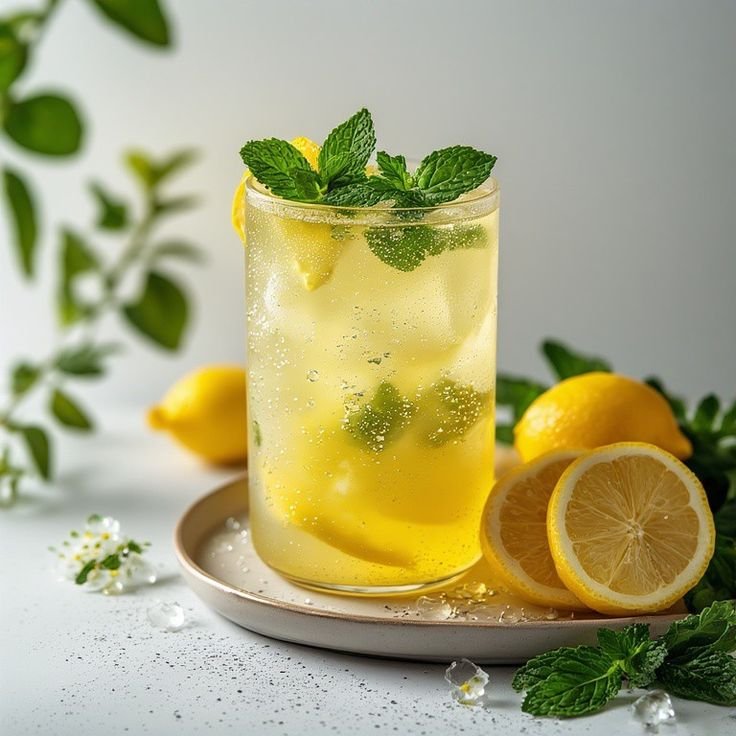 homemade lemonade freshly squeezed lemonade, often with a hint of mint or rosewater