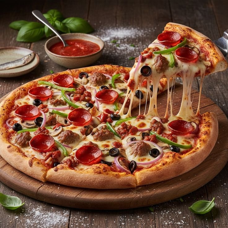 national pizza with the works day everything but anchovies! 🍕🎉