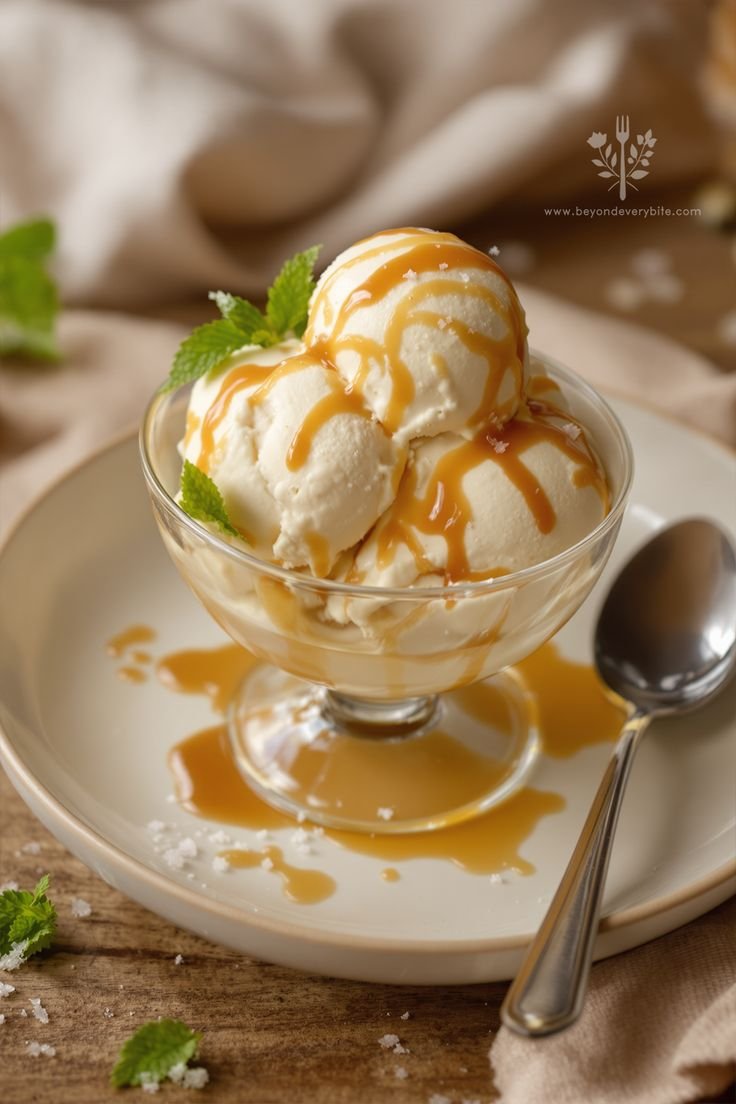 vanilla bean ice cream with caramel swirl classic dessert